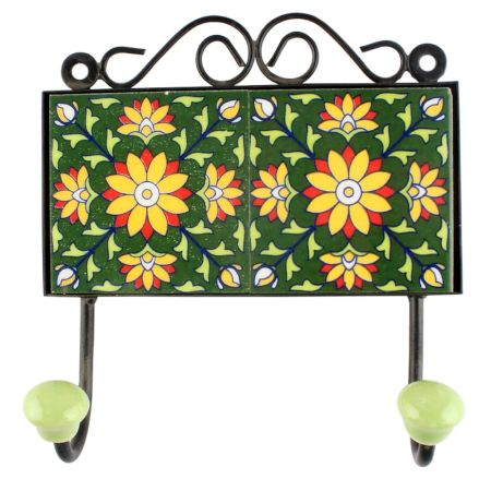 Forest Green Wheel Flower Ceramic Tile Hook